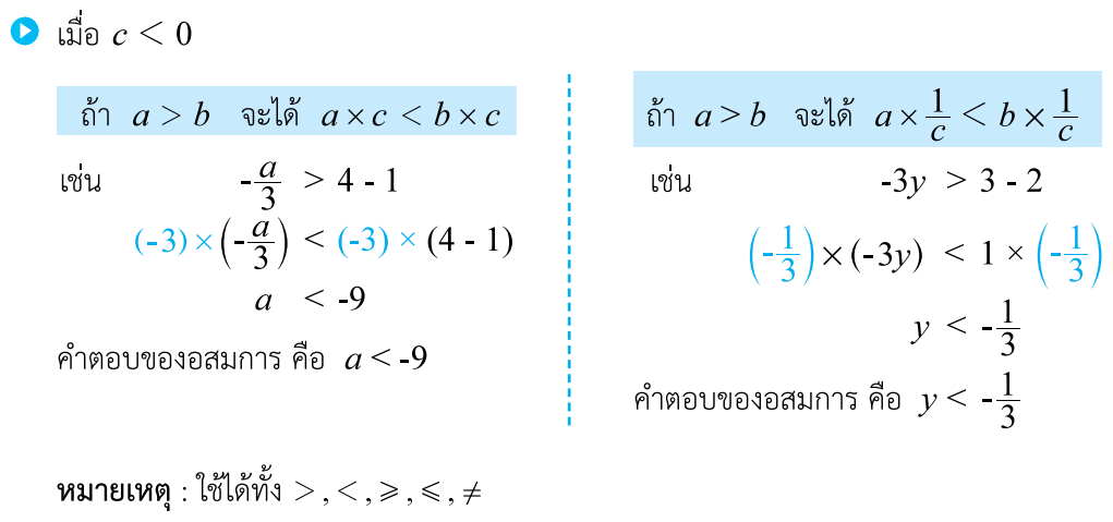 การแก้อสมการเชิงเส้นตัวแปรเดียว เรื่องสมบัติการคูณของการไม่เท่ากัน
